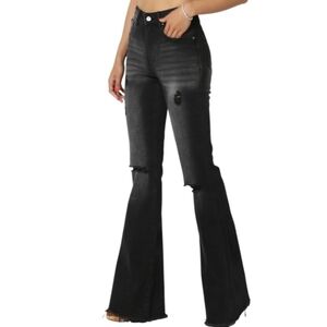 NWOT Risen Jeans Flare High Waisted Distressed Frayed Hem